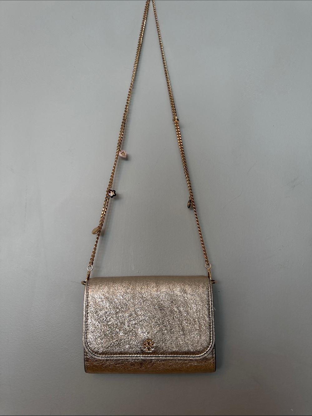 Tory Burch Metallic Gold Leather Crossbody with Chain Strap